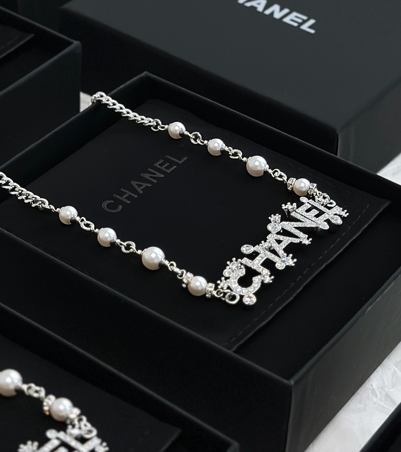 Chanel NIGO Silver Pearl Patchwork Chain Necklace Accessories #nigo57363