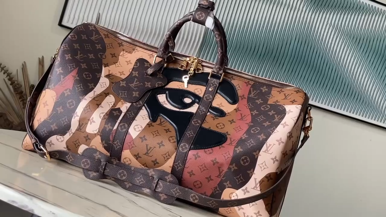 Louis Vuitton  LV Portrait Coated Canvas + Cowhide Leather Travel Bag KEEPALL BANDOULIERE 55 #nigo96194