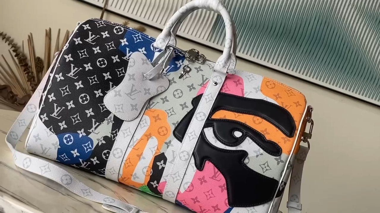 Louis Vuitton  LV Portrait Coated Canvas + Cowhide Leather Travel Bag KEEPALL BANDOULIERE 45 #nigo96195