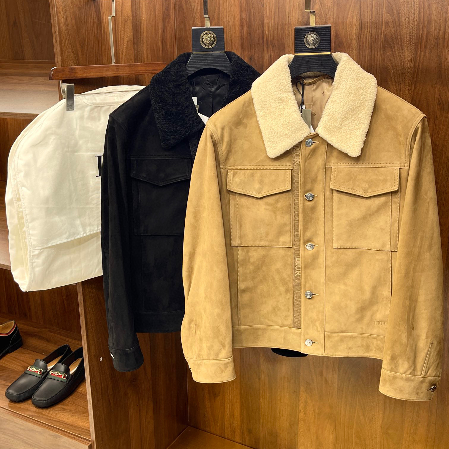 Dior Men's Winter Jacket With Fur Collar And Tweed Leather Stitching #nigo96189