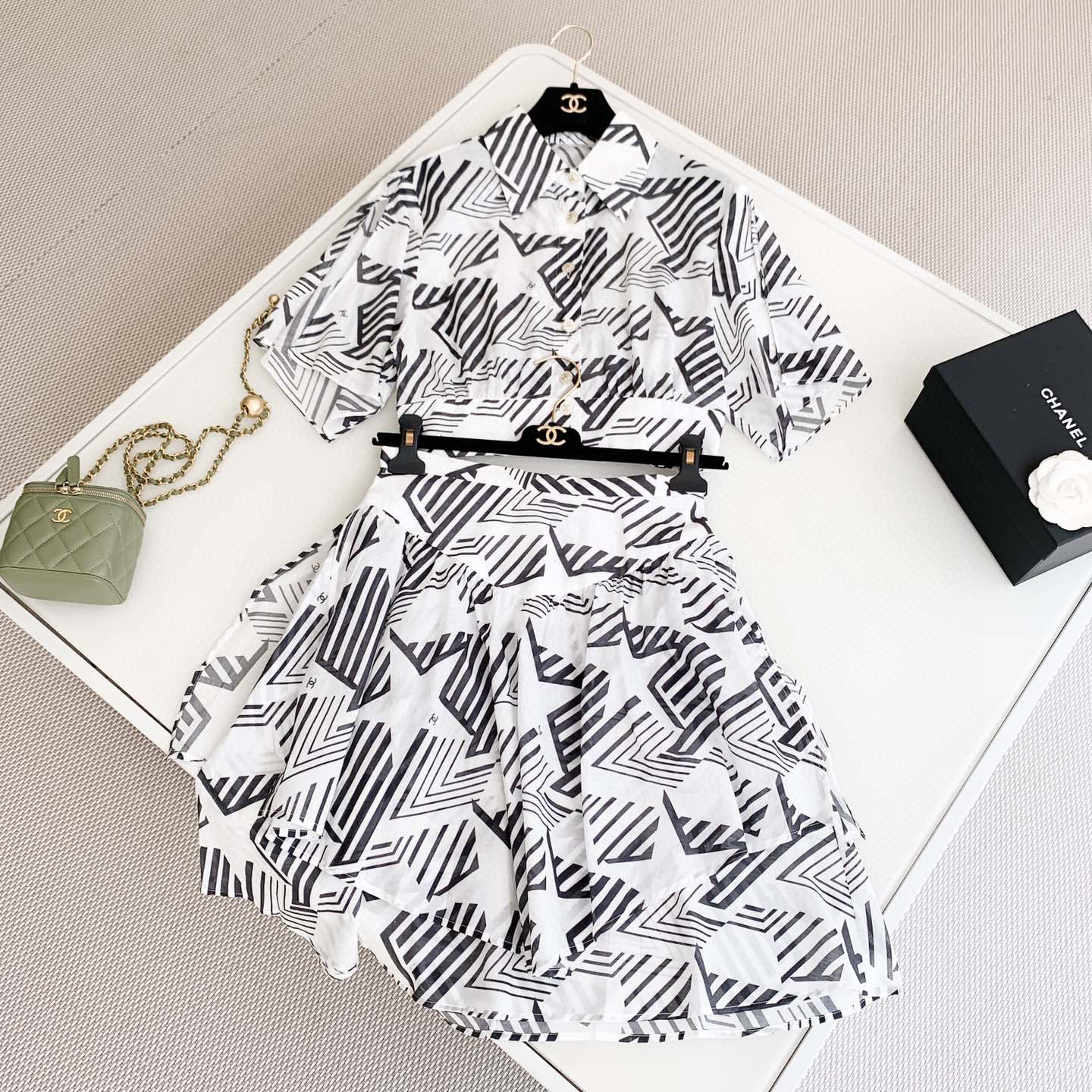 Chanel Short Sleeved Shirt Skirt Set #nigo21666