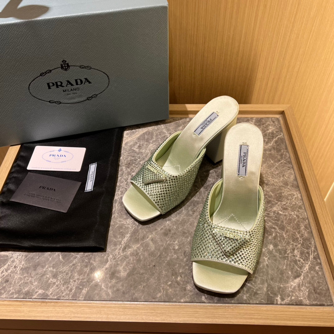 Prada Half Drag Shiny Diamond High Heeled Sandals #nigo21686