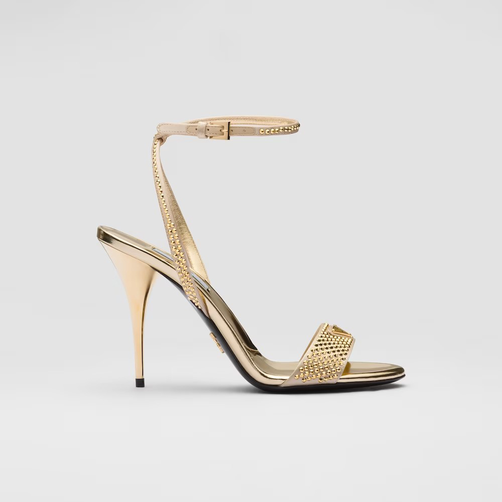 Prada Gold Glossy High Heeled Sandals #nigo21687