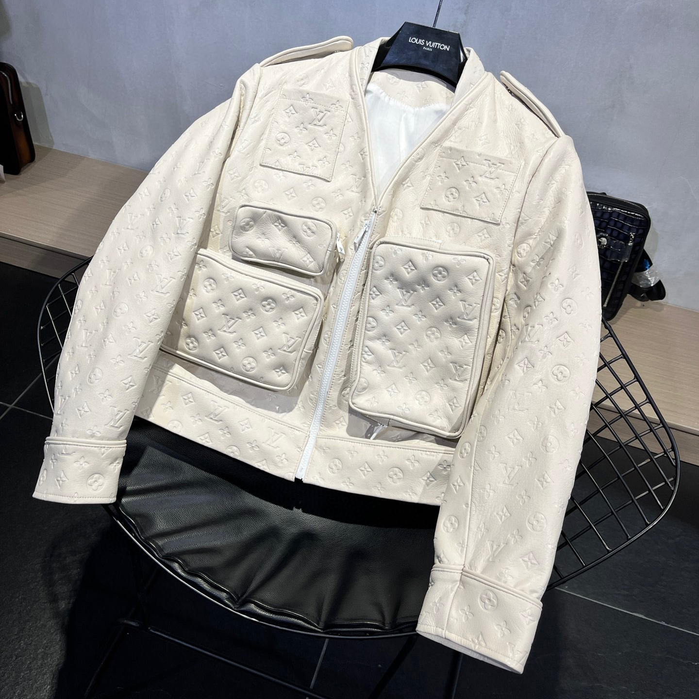 Louis Vuitton NIGO Men Leather Grain Multi Pocket Jacket #nigo94496