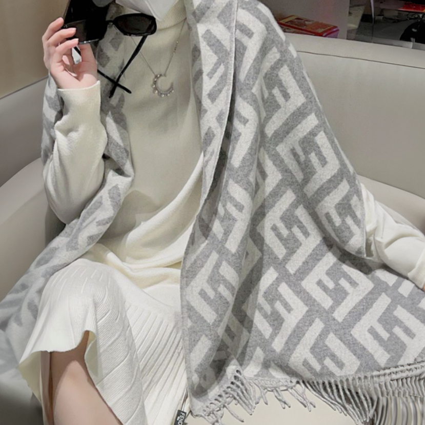 Fendi Grey Printed Cotton Shawl #nigo21695