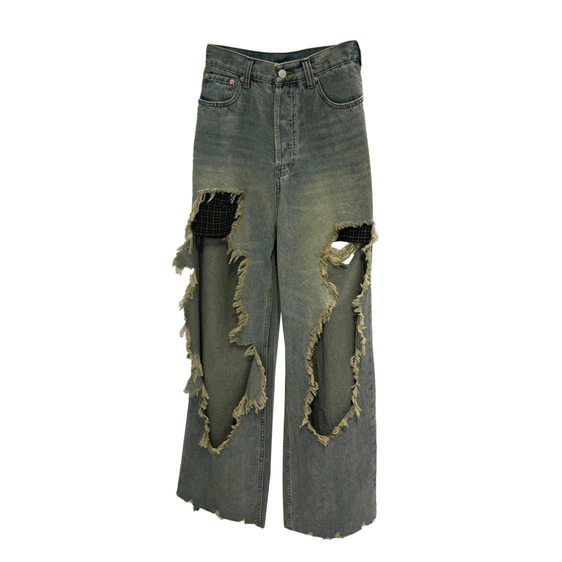 Balenciaga NIGO Autumn And Winter Blue Plaid Spoiled Trousers Denim Pants #nigo6399