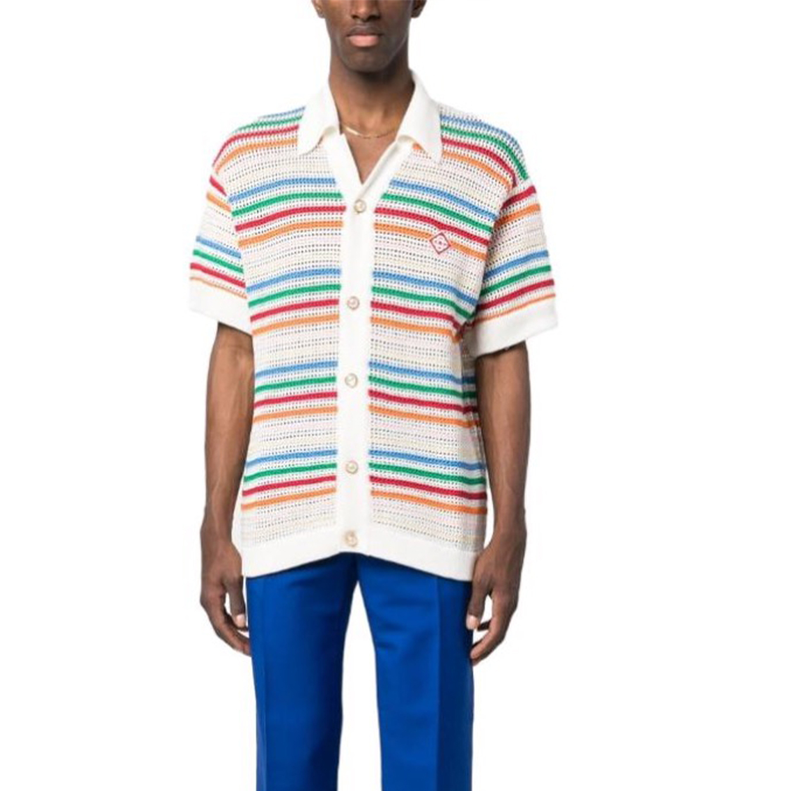 Casablanca NIGO Twisted Crochet Knit Striped Short Sleeve Shirt Cotton Shorts #nigo6394