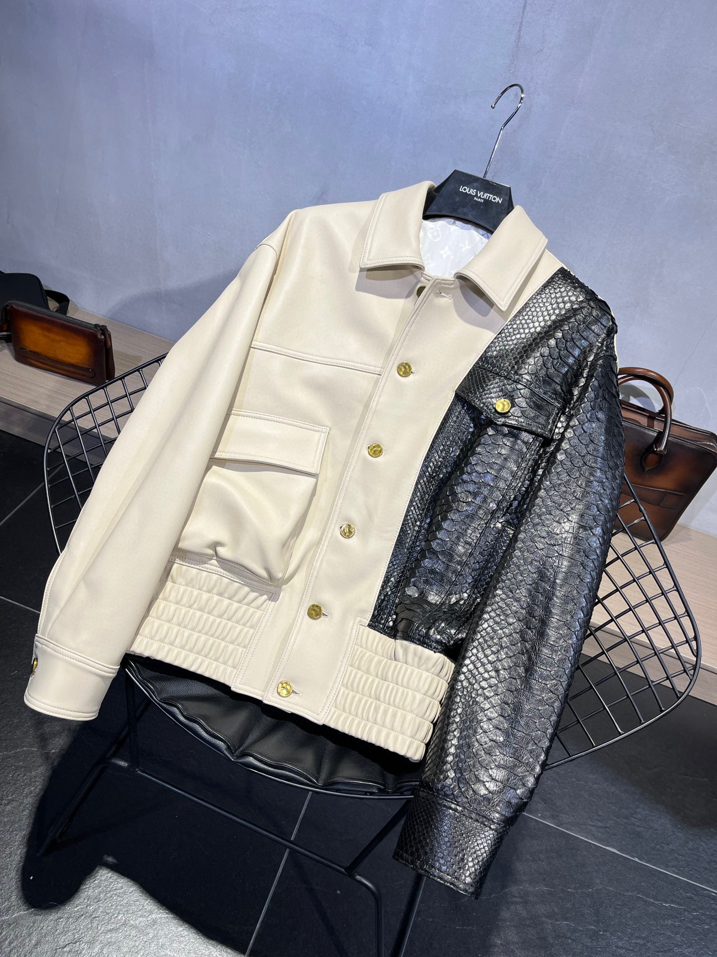Louis Vuitton Men Long Sleeved Patchwork Leather Jacket #nigo21699