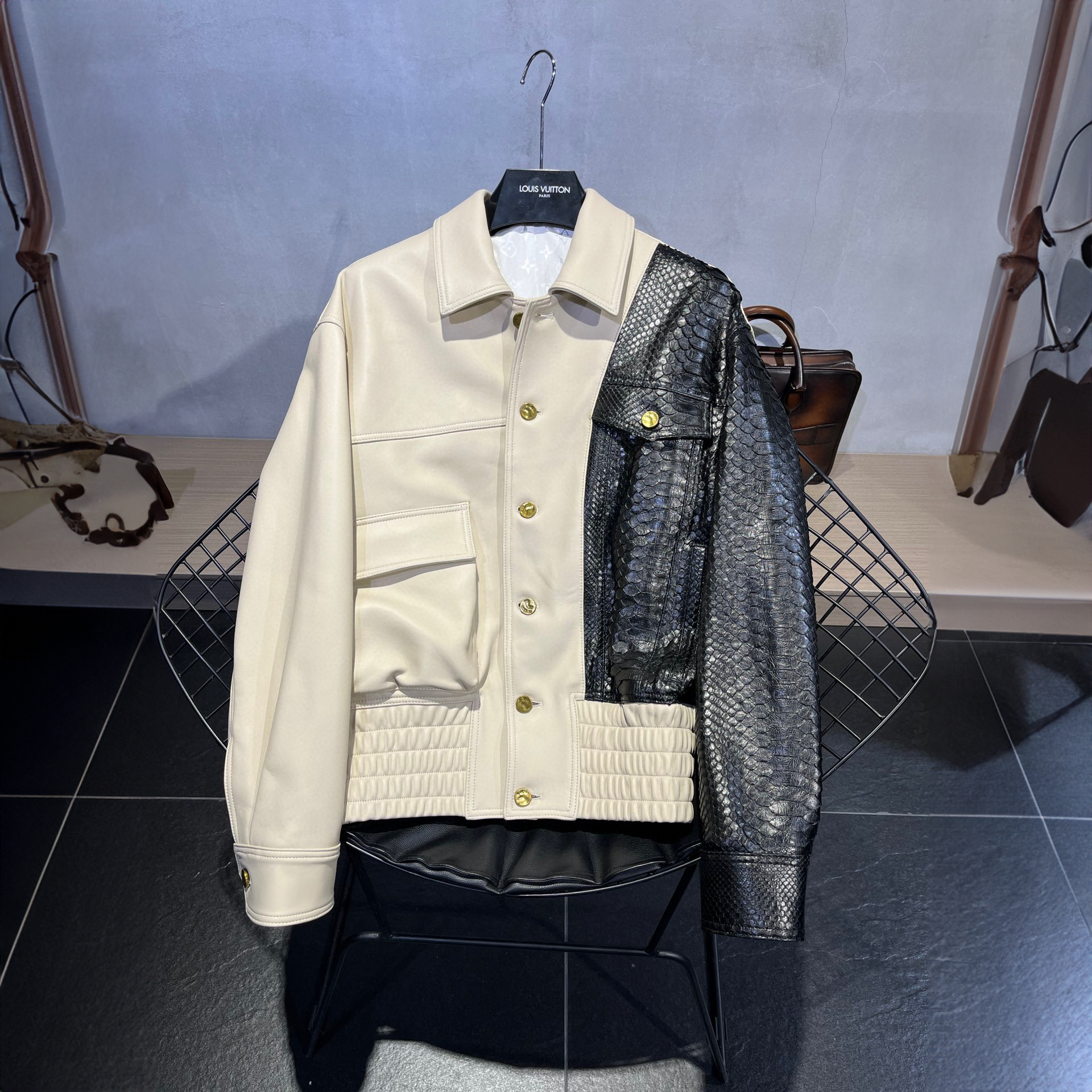 Louis Vuitton Men Long Sleeved Patchwork Leather Jacket #nigo21699