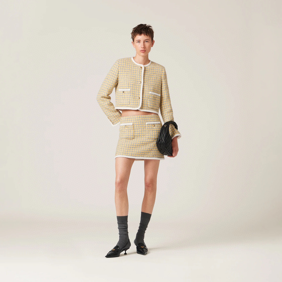 MiuMiu Single-Breasted Boucle Jacket Bouclé Miniskirt #nigo6437