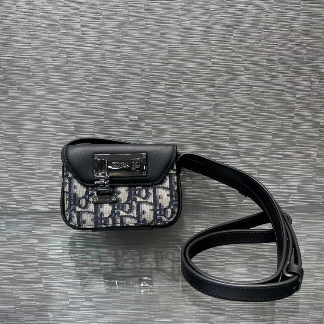 DIOR Lock Oblique Headphone Bag Storage Supplies Change Leather Shoulder Strap #nigo54611