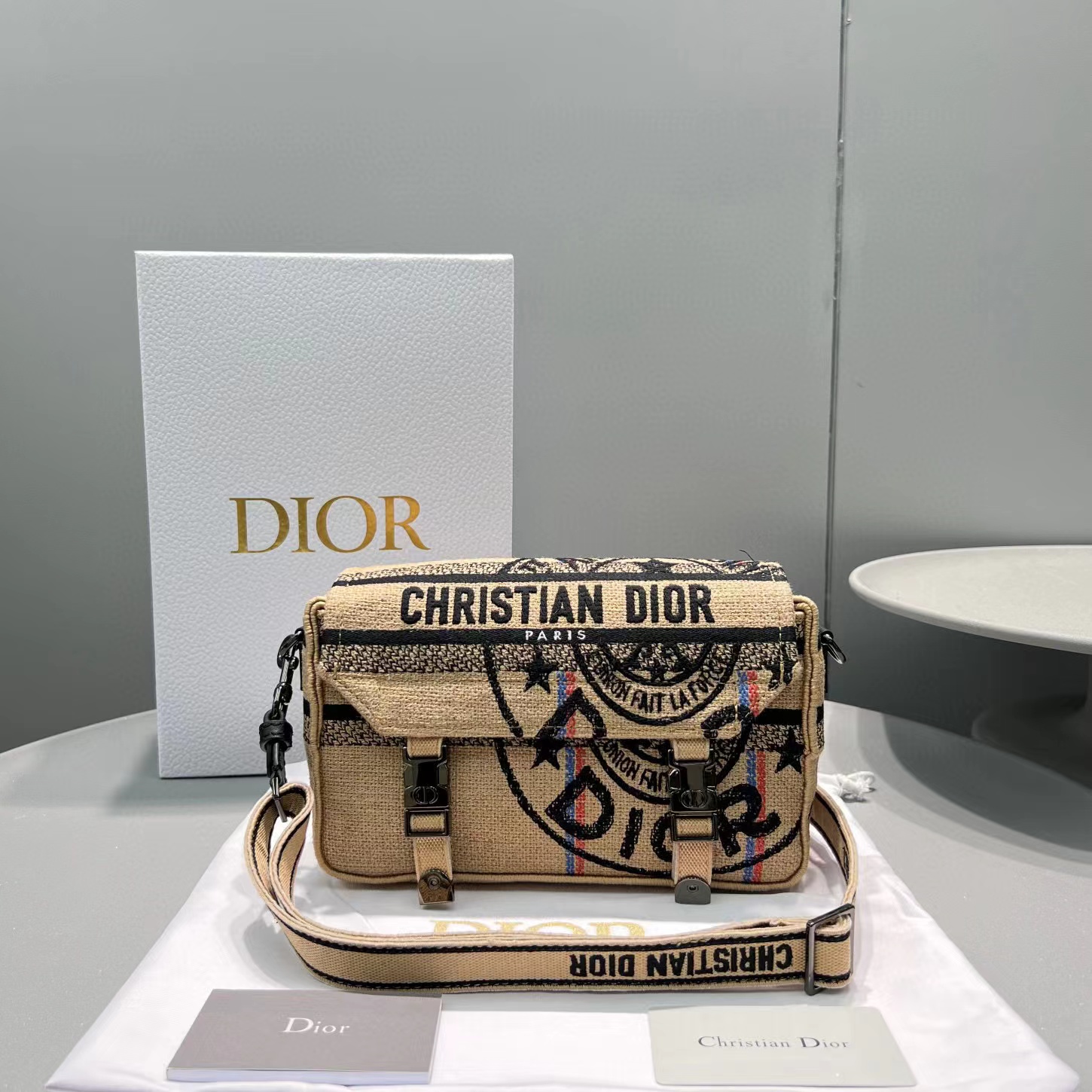 DIOR DIORCamp Cotton and Linen Messenger Bag with Shoulder Strap Webbing #nigo54292