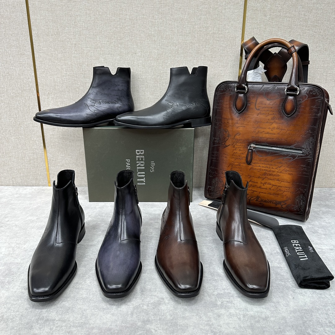 Berluti Demesure Men Scritto Graphic Leather Boots Shoes Ngvp #nigo6471
