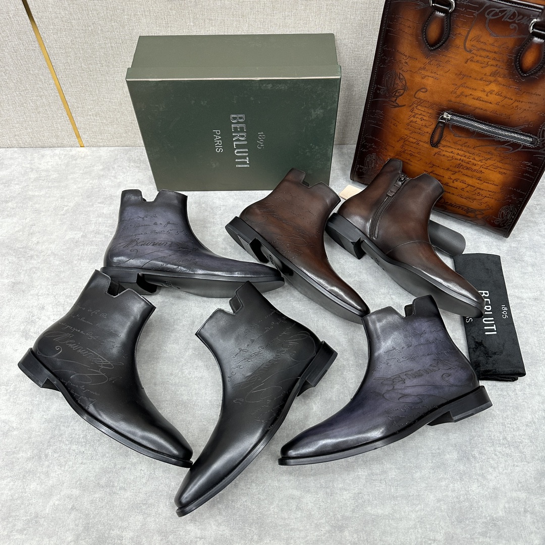 Berluti Demesure Men Scritto Graphic Leather Boots Shoes Ngvp #nigo6471