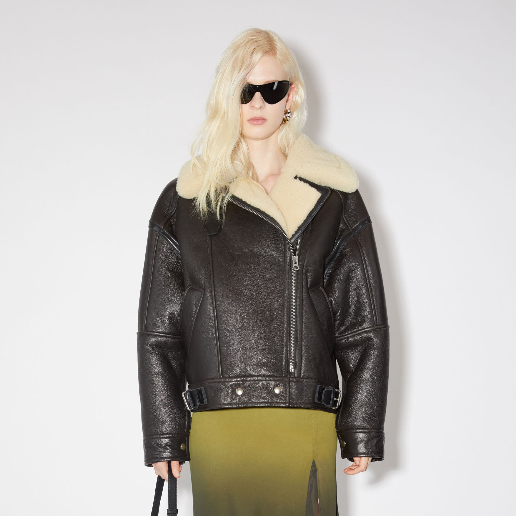 Acne Studios Lamb's Wool Winter Lapel Biker Jacket Coat #nigo96275