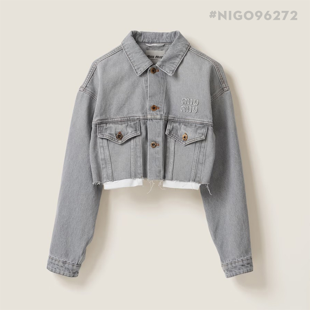 MiuMiu Lapel Long Sleeve Short Denim Jacket #nigo96272