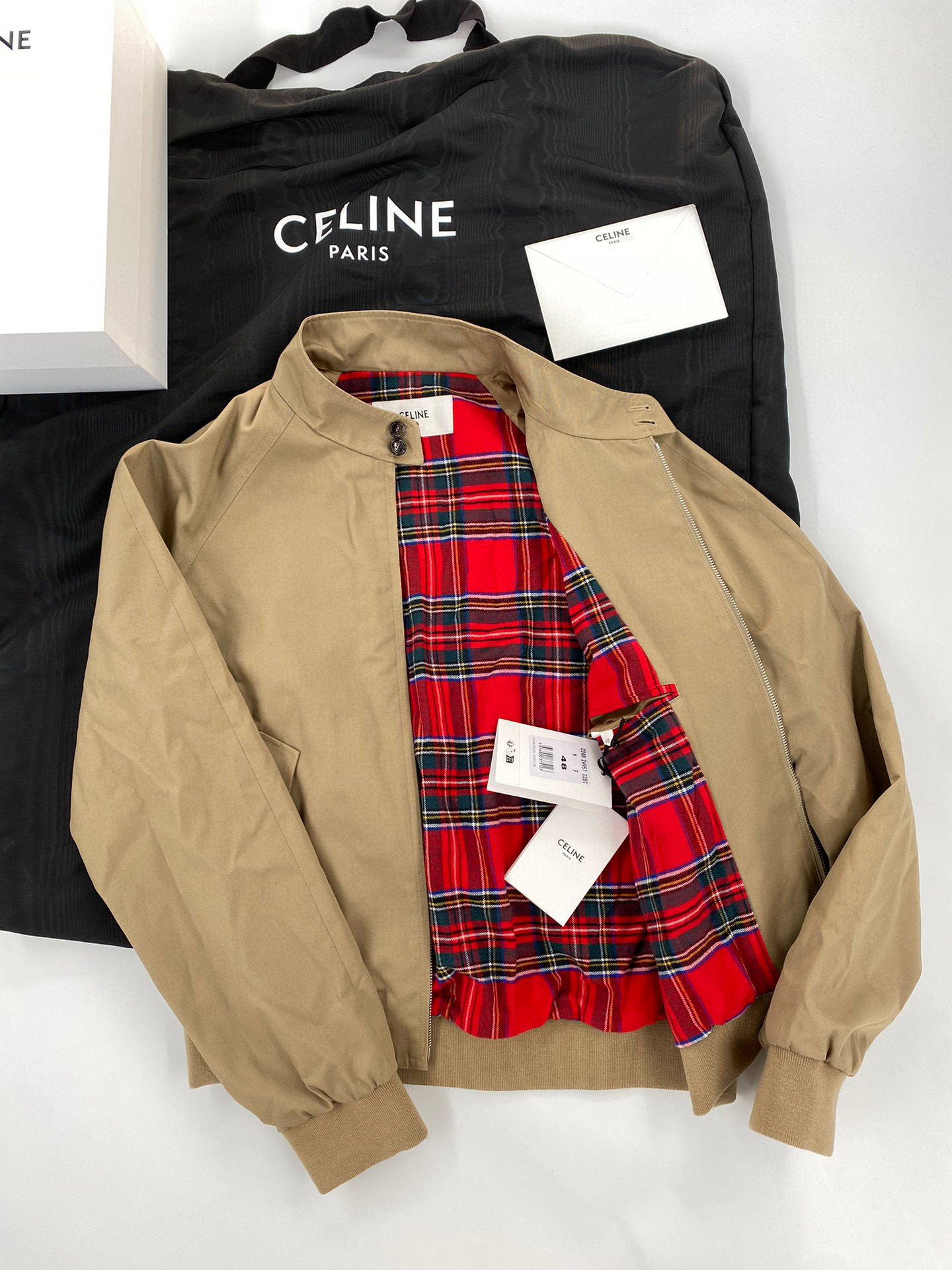 Celine Triomphe Blouson Jacket In Technical Cotton Men's Khaki Stand Collar Zip Jacket #nigo96292