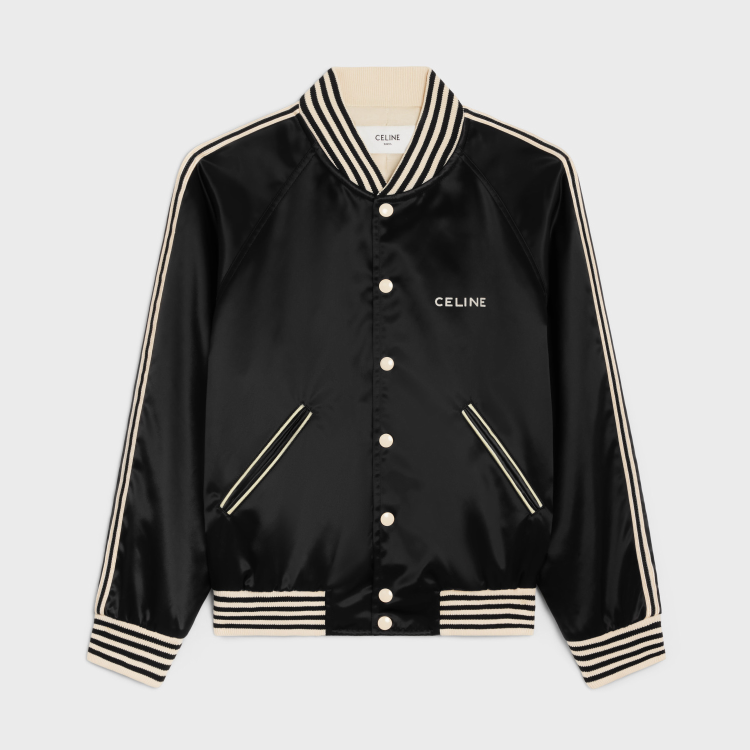 Celine Embroidered Teddy Jacket In Satin-Finish Nylon Logo Baseball Jacket #nigo96291