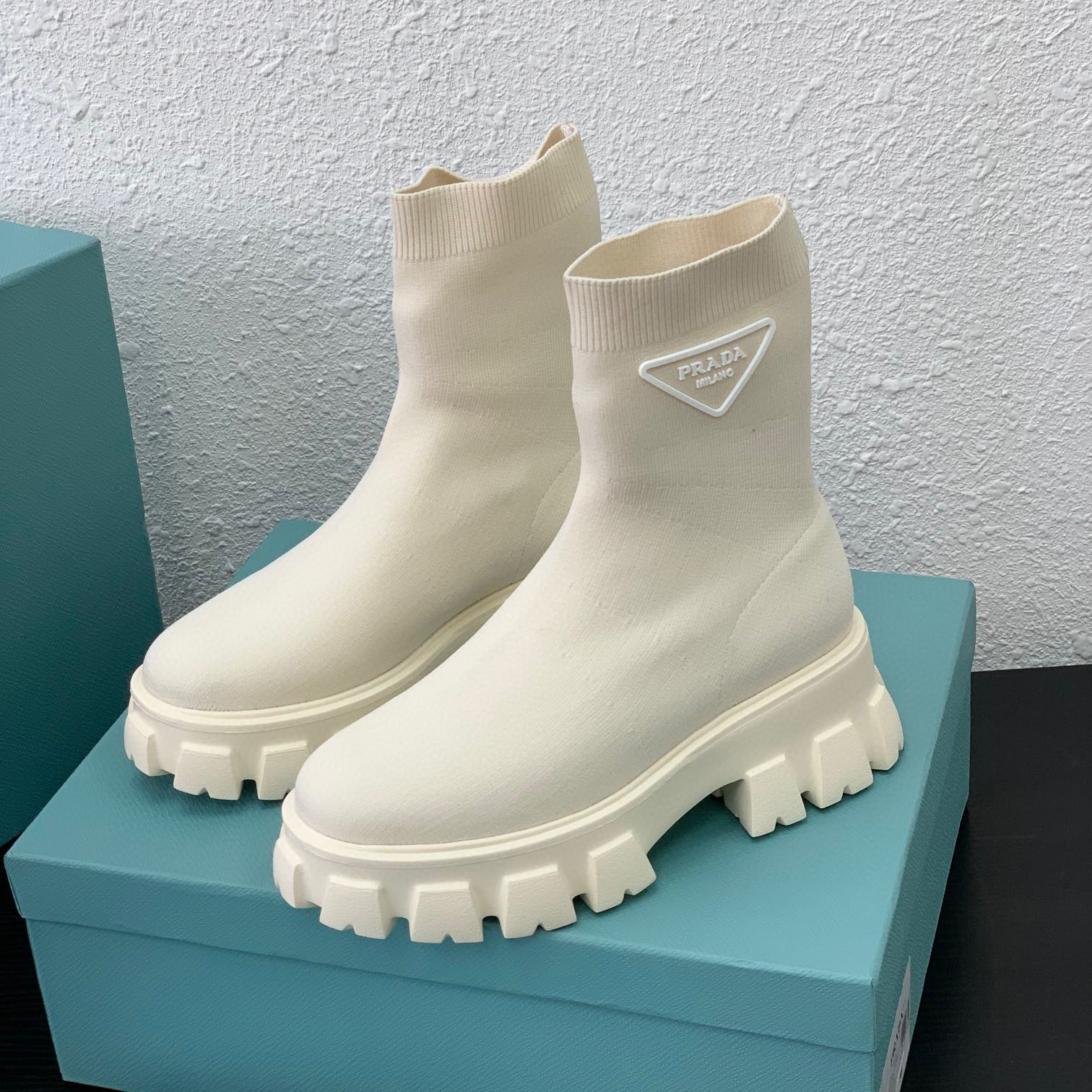 Prada Monolith Knit Booties Knitted Stretch Sock Boots Shoes #nigo96294