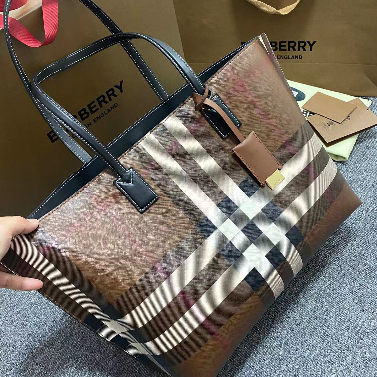 Burberry Striped Leather Tote Bag Underarm Shoulder Bag #nigo54972