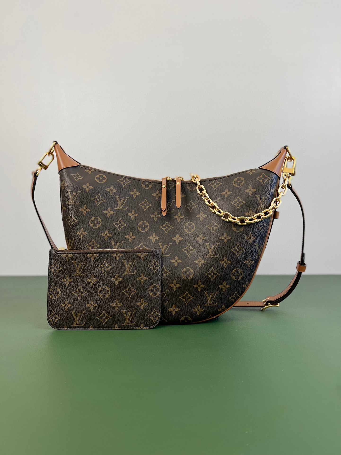 Louis Vuitton Loop Hobo Curry Leather Printed Chain Pea Bun Bag #nigo21736
