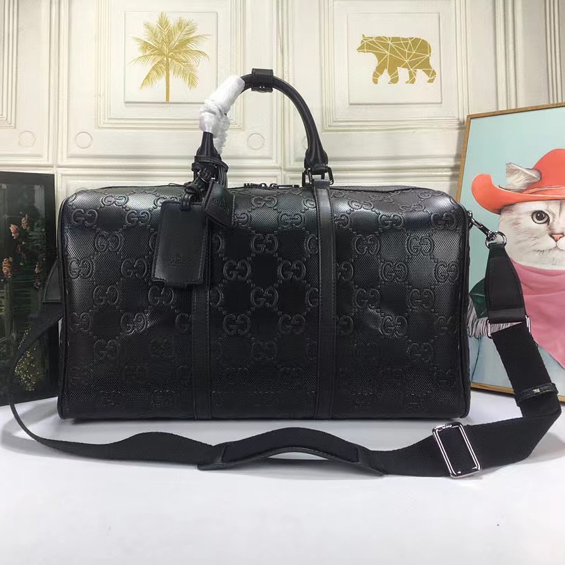 Gucci Black Leather Print Embossed Travel Bag Bags #nigo4883