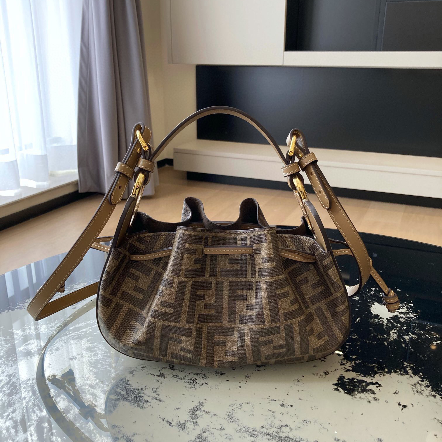 Fendi Calfskin All-Over Print Drawstring Bucket Bag Bags #nigo53359