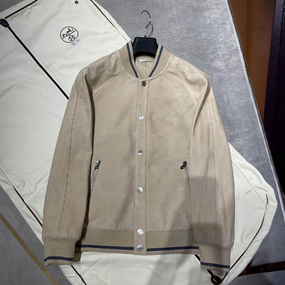 Hermes Baseball Collar Single Breasted Leather Coat #nigo6484