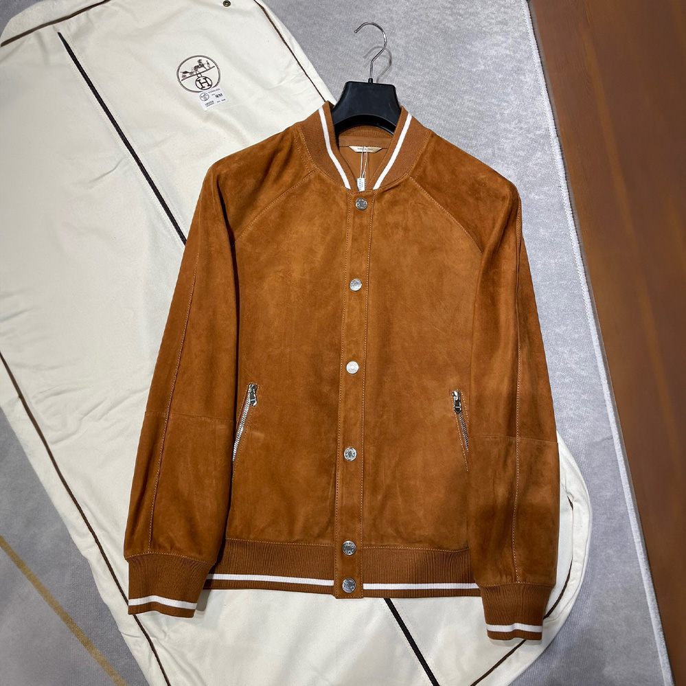 Hermes Baseball Collar Single Breasted Leather Coat #nigo6484