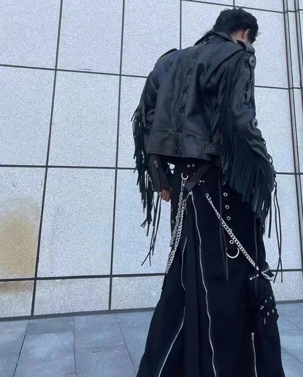 Balenciaga Men's Tassel Belt Western Leather Jacket Black #nigo6498