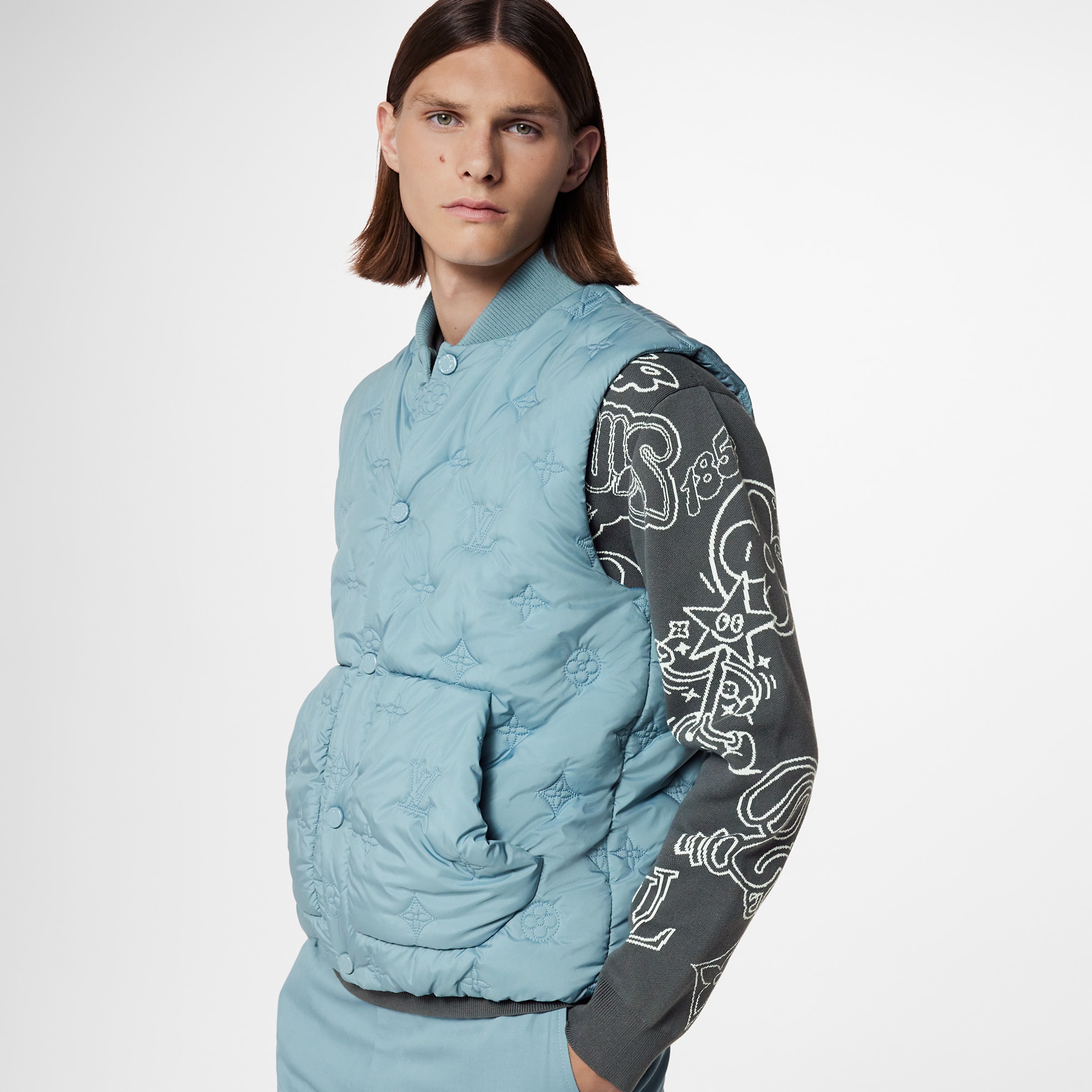 Louis Vuitton Monogram Quilted Gilet Sleeveless Button Puffer Down Vest #nigo96339