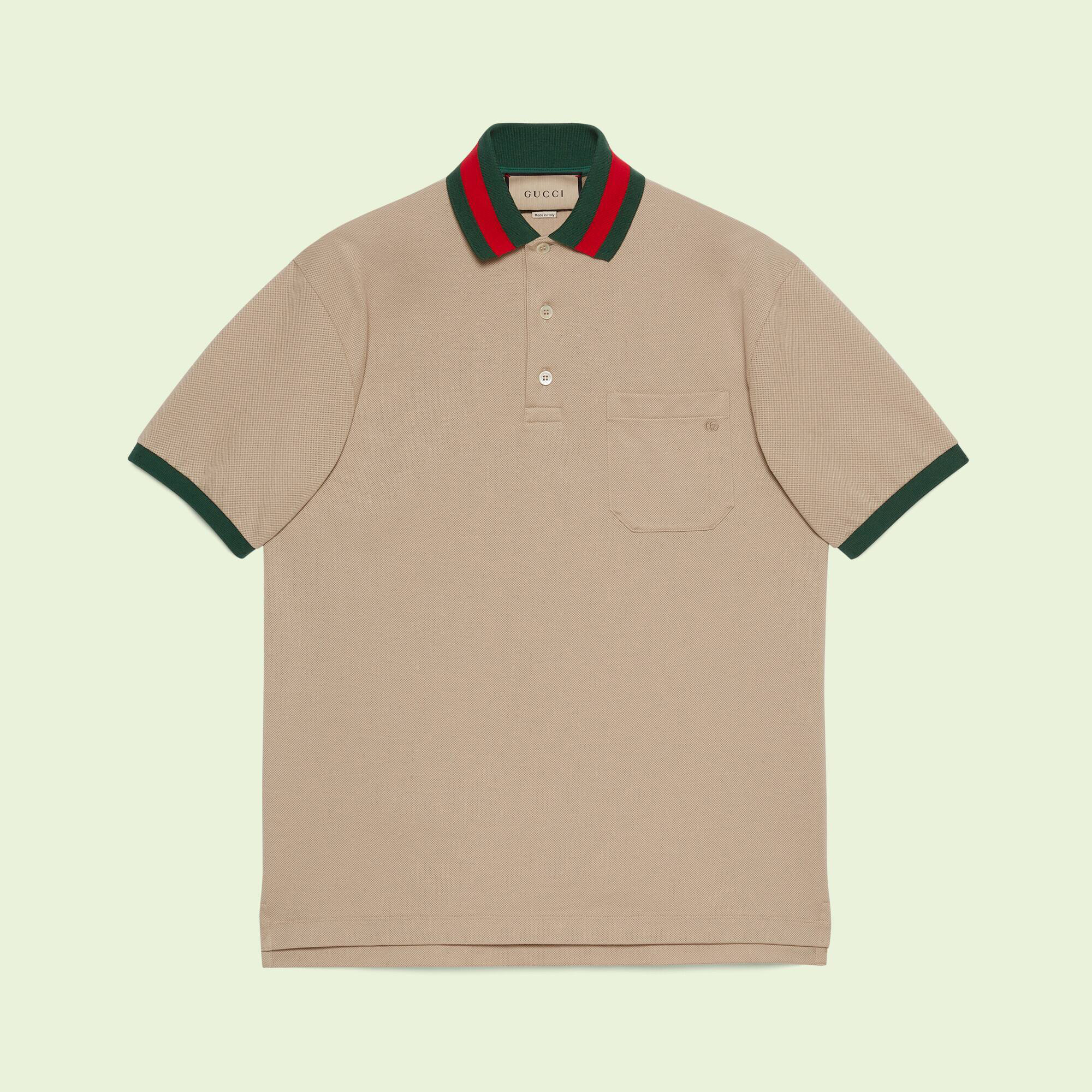 Gucci Cotton Piquet Polo With Web Collar Men's Summer Short Sleeve Polo Shirt #nigo96343