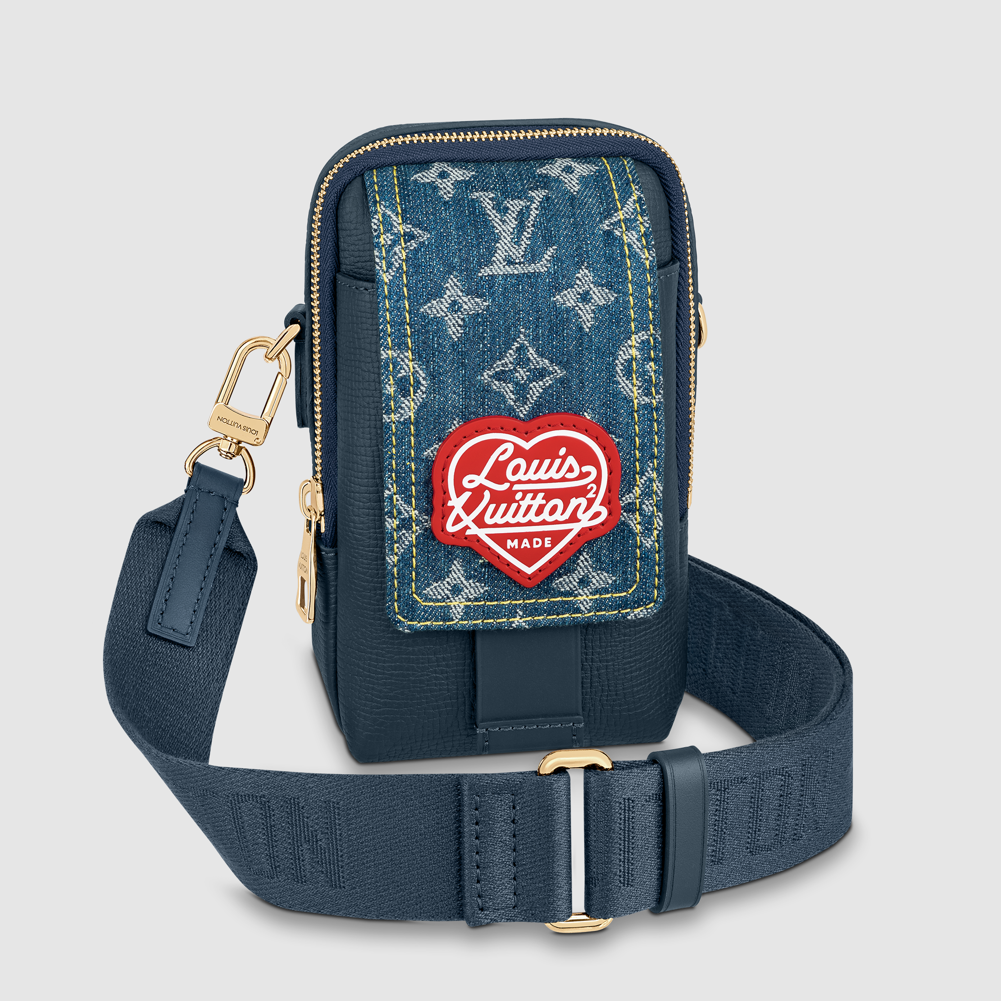 Louis Vuitton Unisex Flap Double Phone Chest Denim Leather Bag Bags #nigo53239