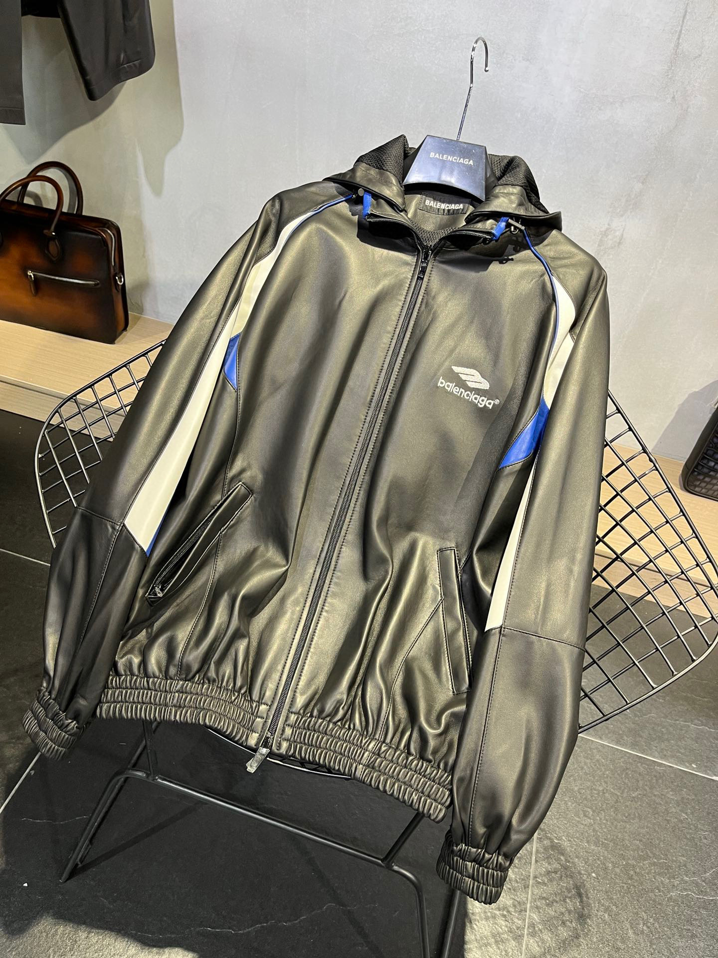 Balenciaga NIGO Woman Waterproof Leather Hooded Jacket Motorcycle #nigo94518