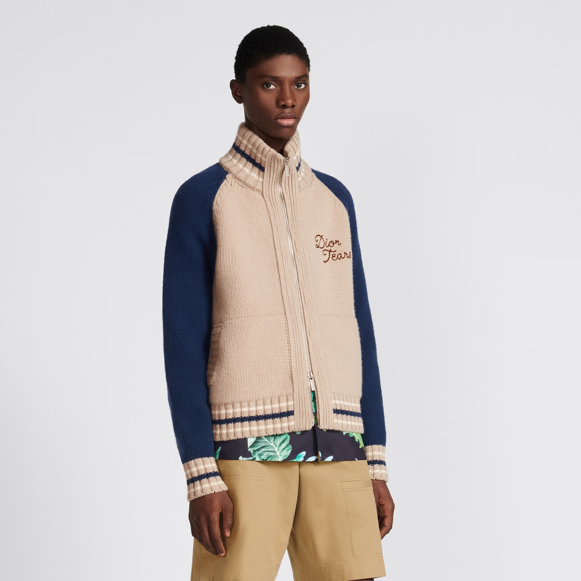 Dior Tears Zipped Blouson Colour Block Embroidery High Collar Double Zip Knit Jacket #nigo96362
