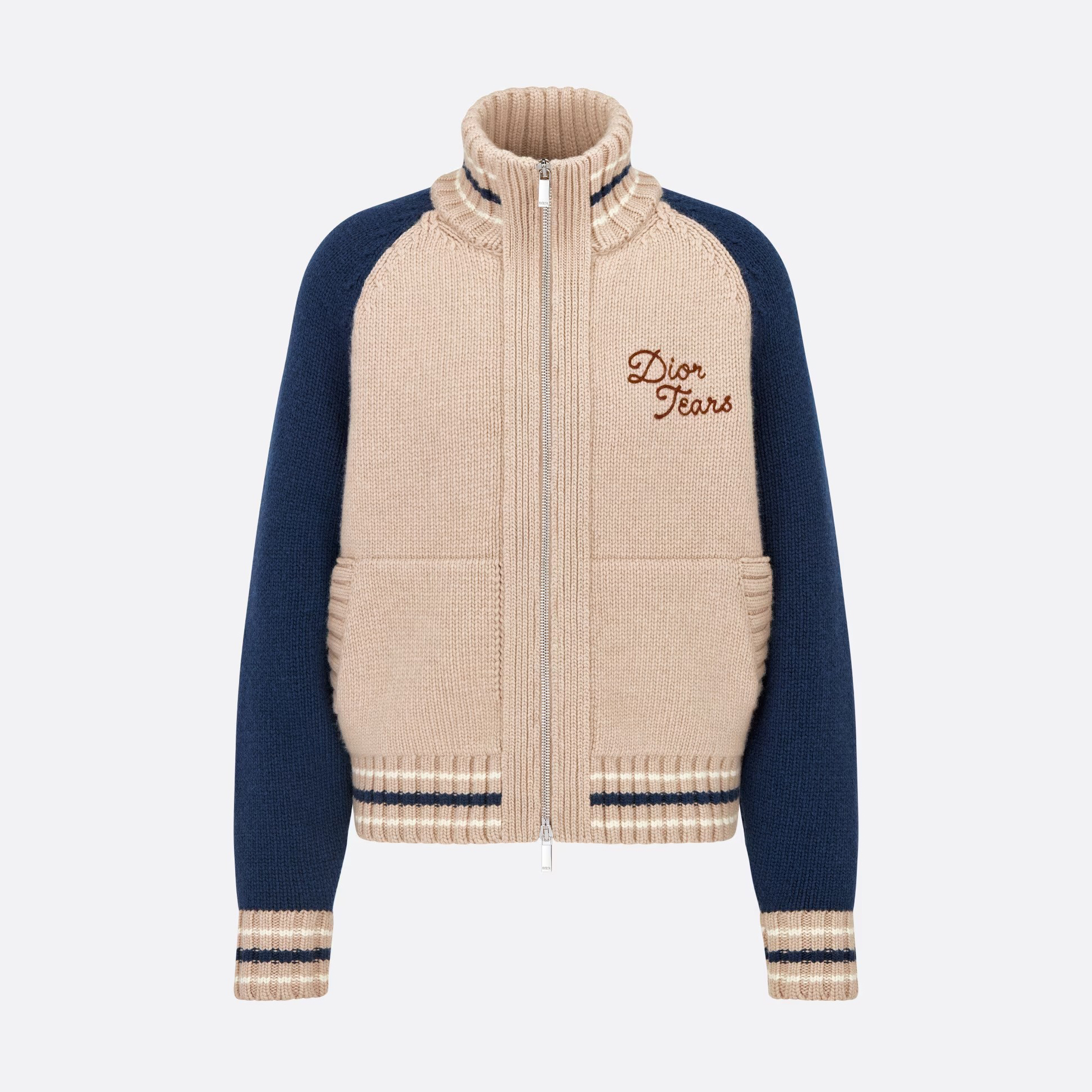 Dior Tears Zipped Blouson Colour Block Embroidery High Collar Double Zip Knit Jacket #nigo96362