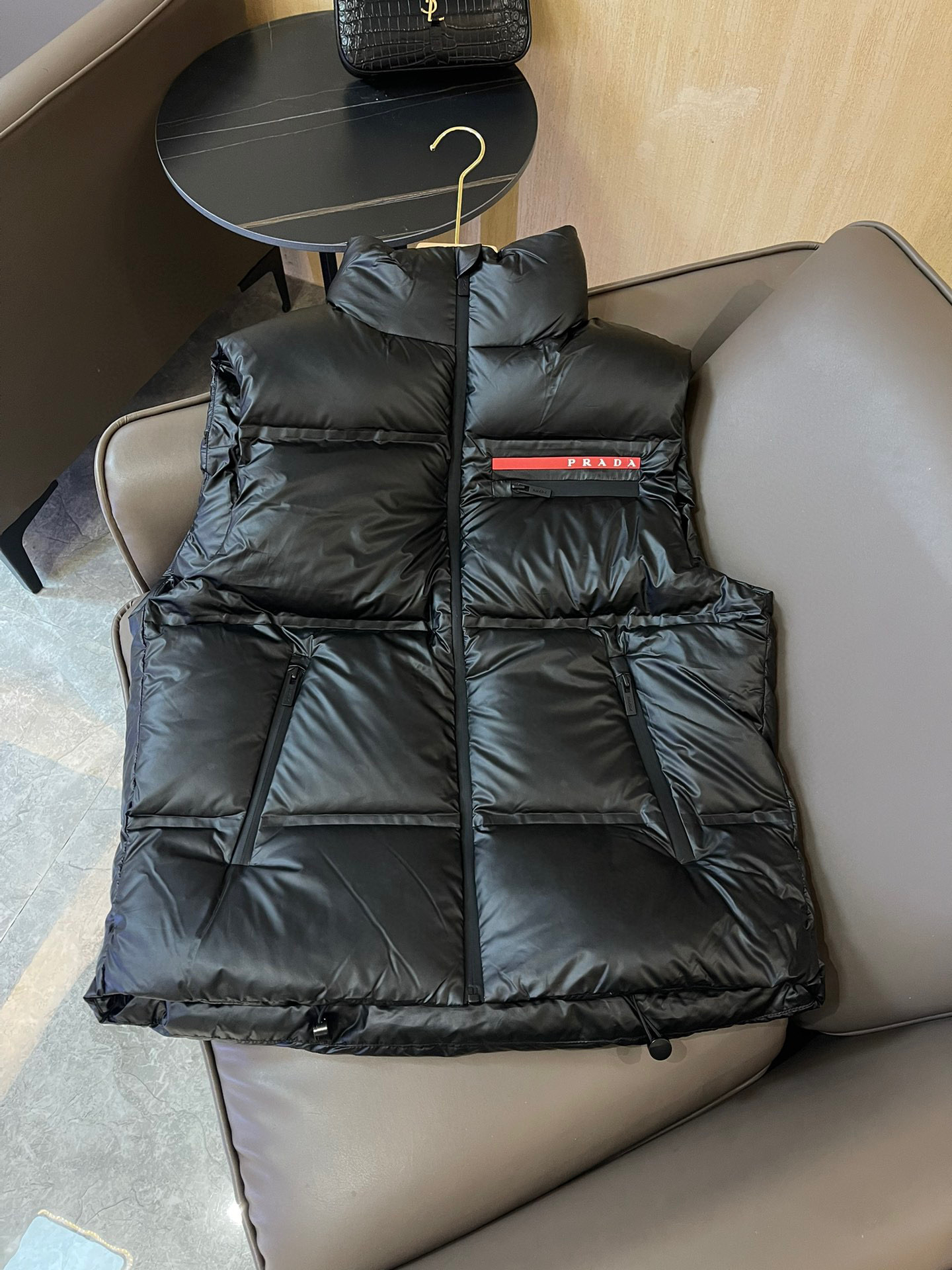 Prada Black Leather Trimmed Vest #nigo96369