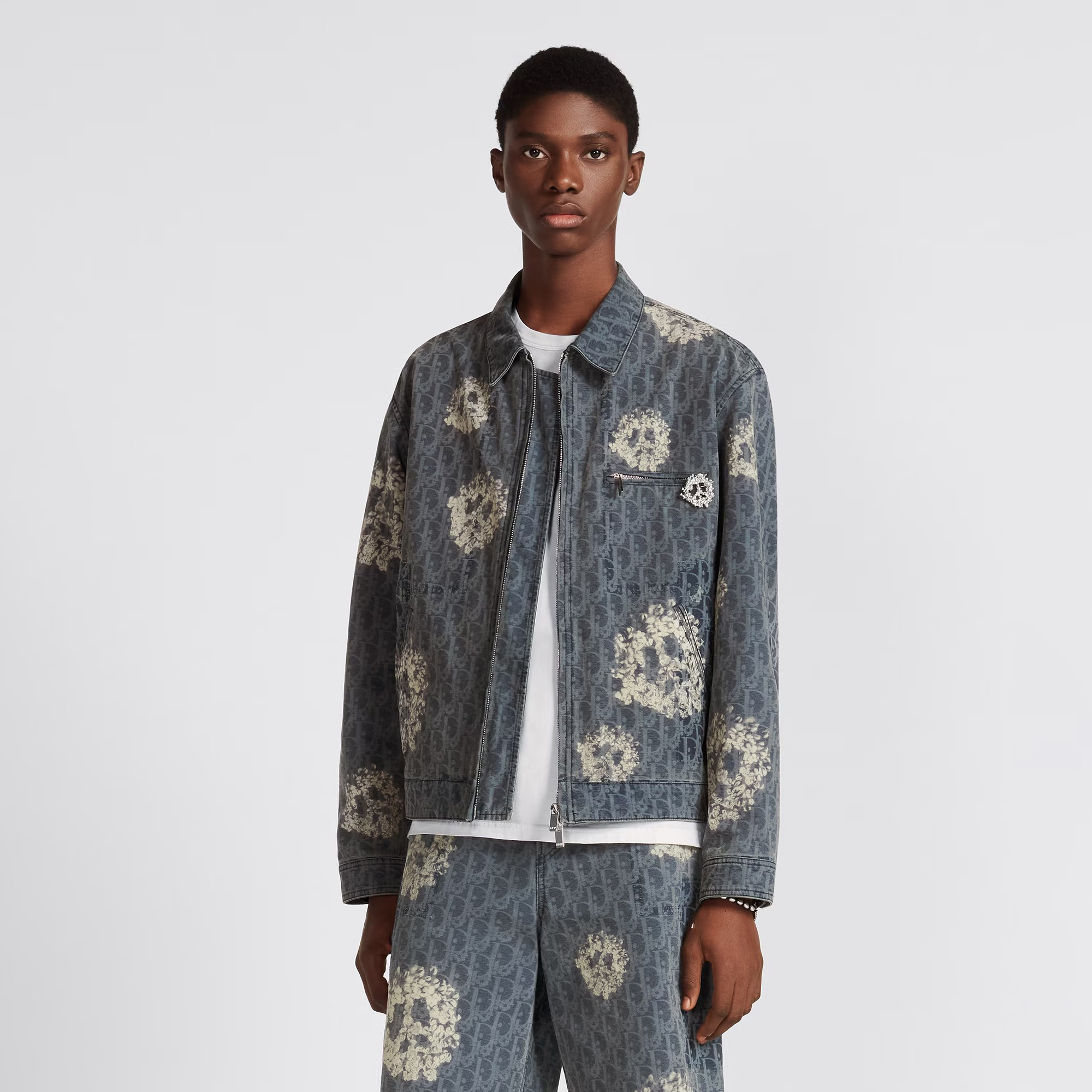 Dior TEARS Zipped Blouson Vintage Full Print Jacquard Denim Jacket #nigo96414