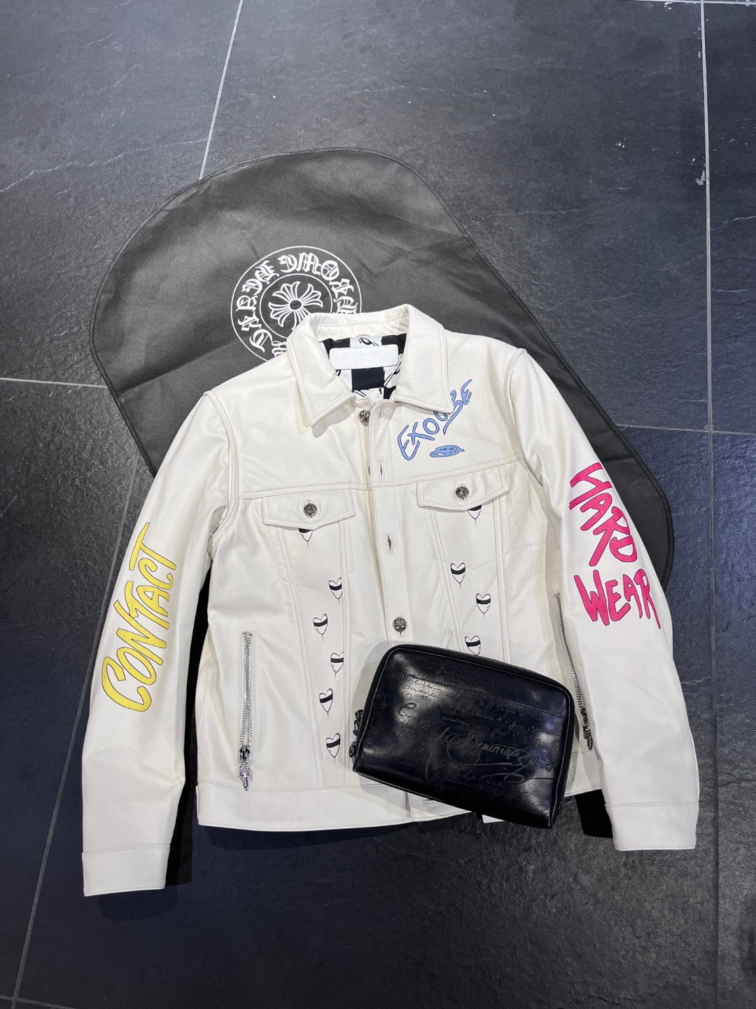 Chrome Hearts Graffiti Leather Jacket With White Zip #nigo96389
