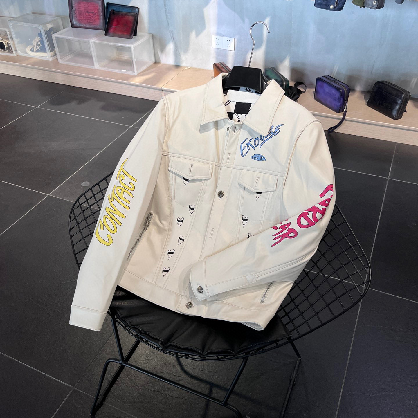 Chrome Hearts Graffiti Leather Jacket With White Zip #nigo96389