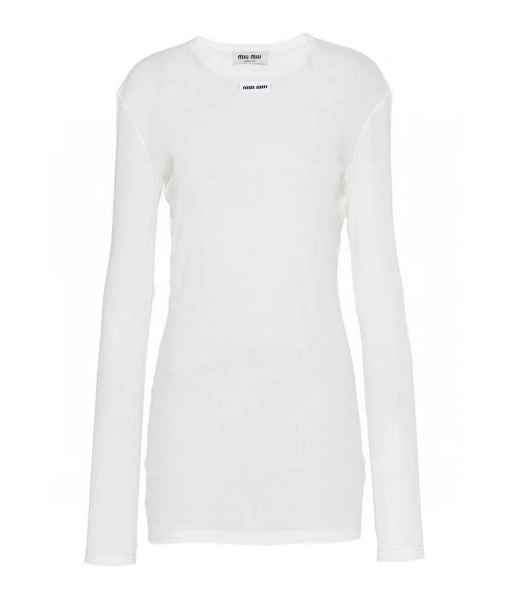 MIUMIU White Knit Super Thin Stretchy Letter Top Pullover