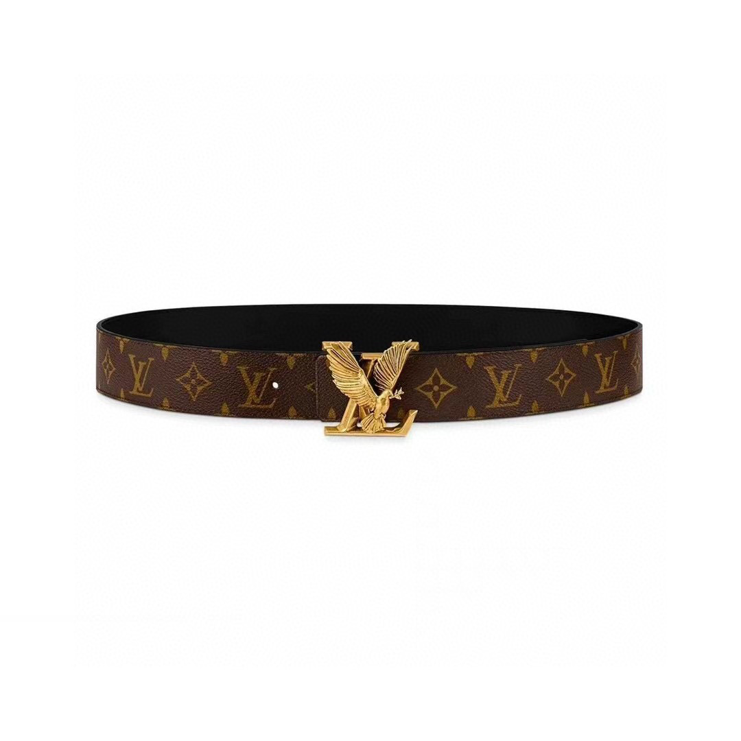 Louis Vuitton Dove Black Leather Double-Sided Printed Belt #nigo21775