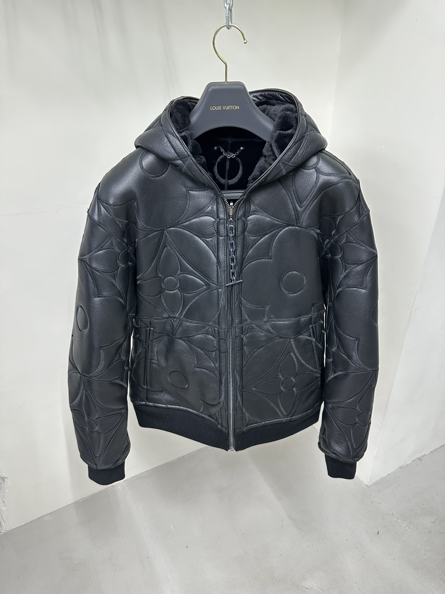 Louis Vuitton Fur Genuine Leather Reversible Flower Shearling Hoodie Jacket #nigo5588