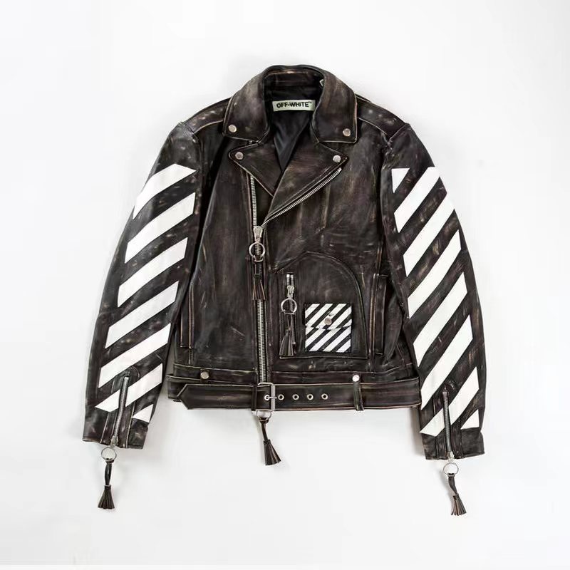 OFF-WHITE Men's and Women's Leather Brushed Classic Print Jacket #nigo6487