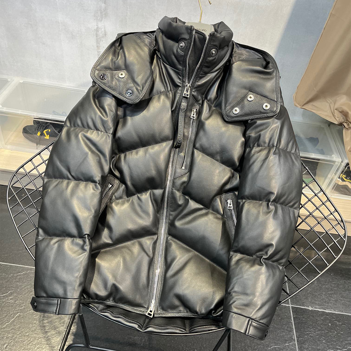 Tom Ford Black Leather Puffer Down Jacket Ngvp #nigo6555