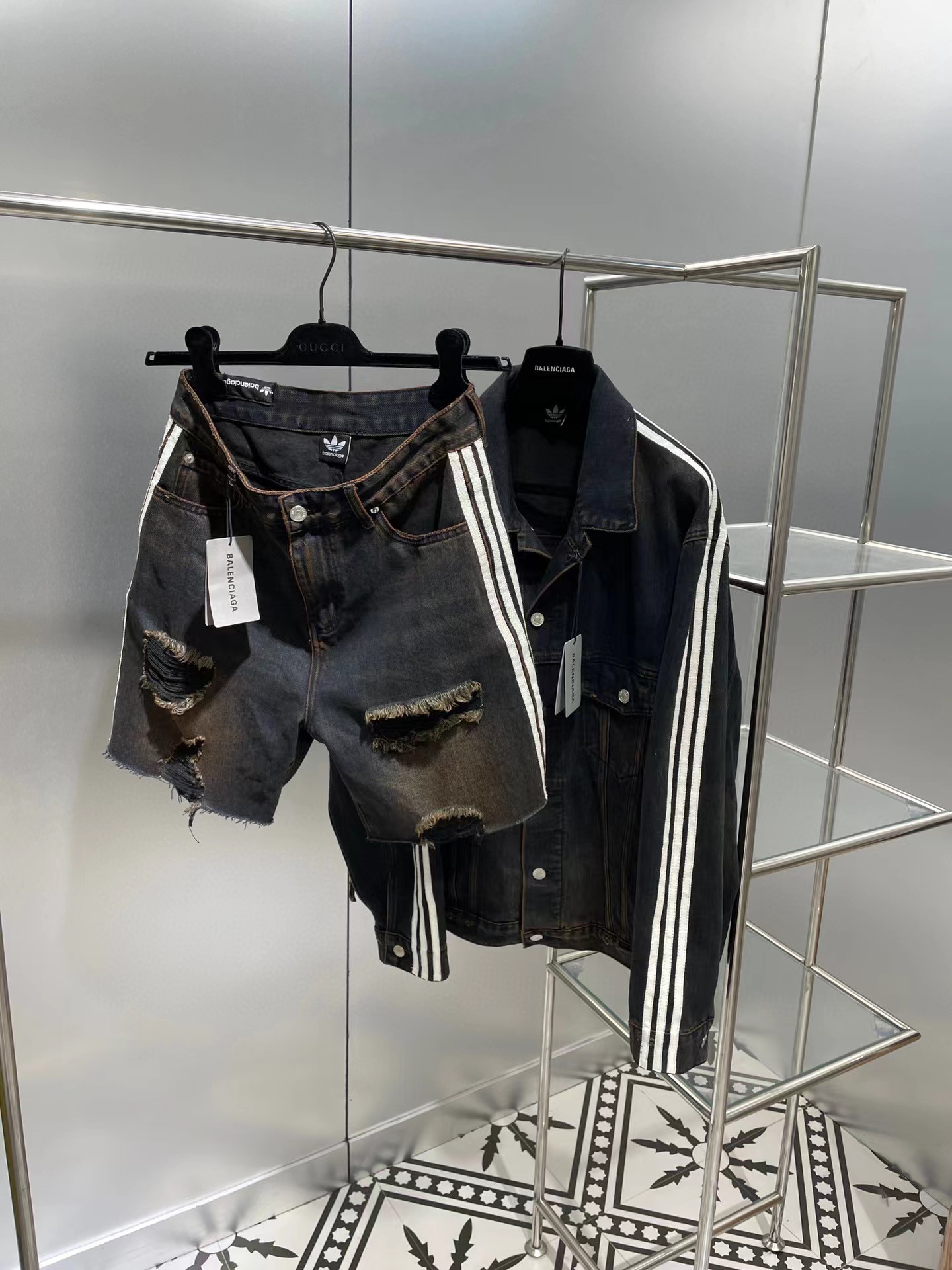 Balenciaga Denim Shorts Perforated Jacket Set Pants Suit #nigo56397