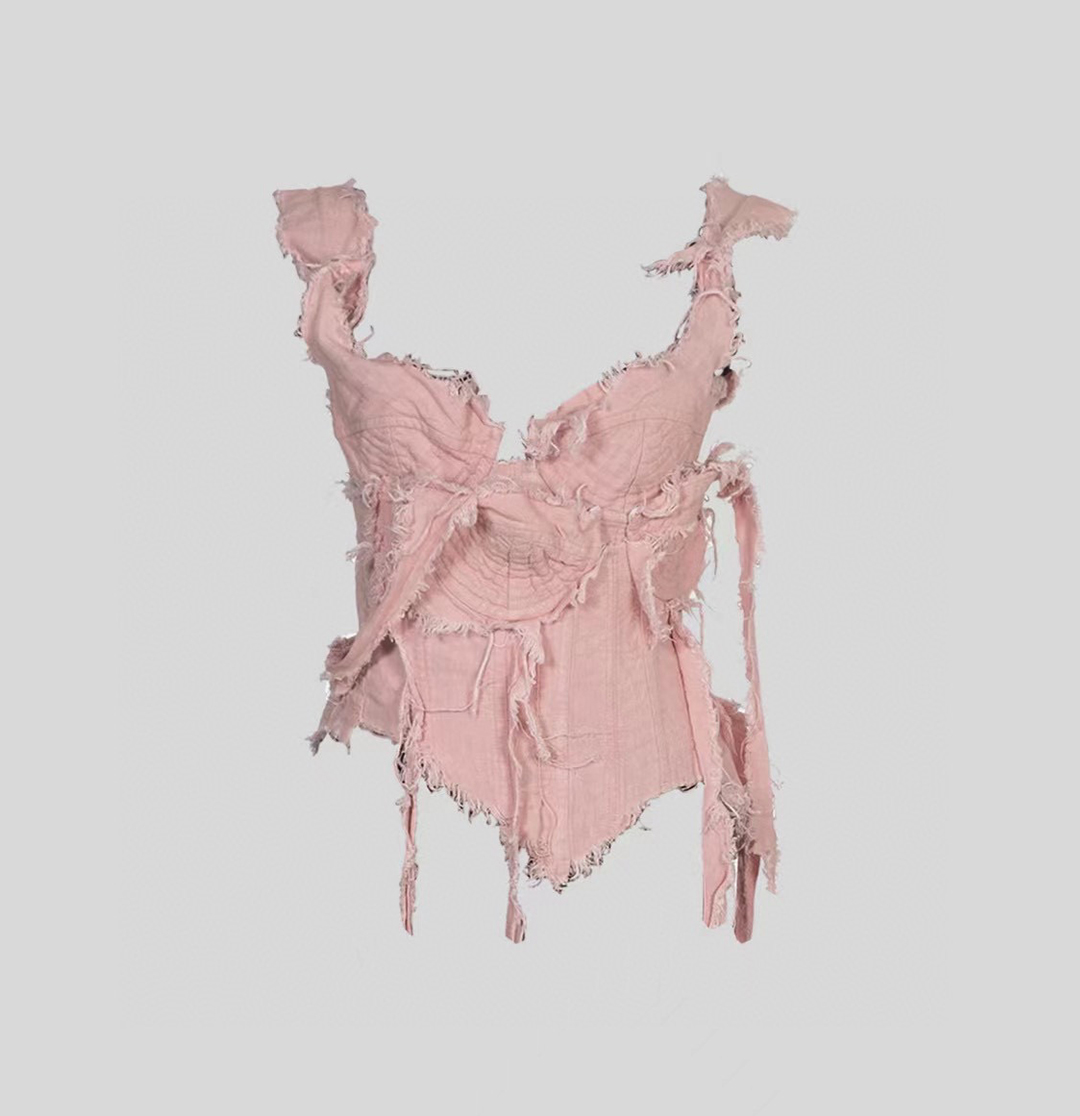 Natasha Zinko Irregular Raw Edge Cotton Linen Suspender Tight Bra Ngvp #nigo5361