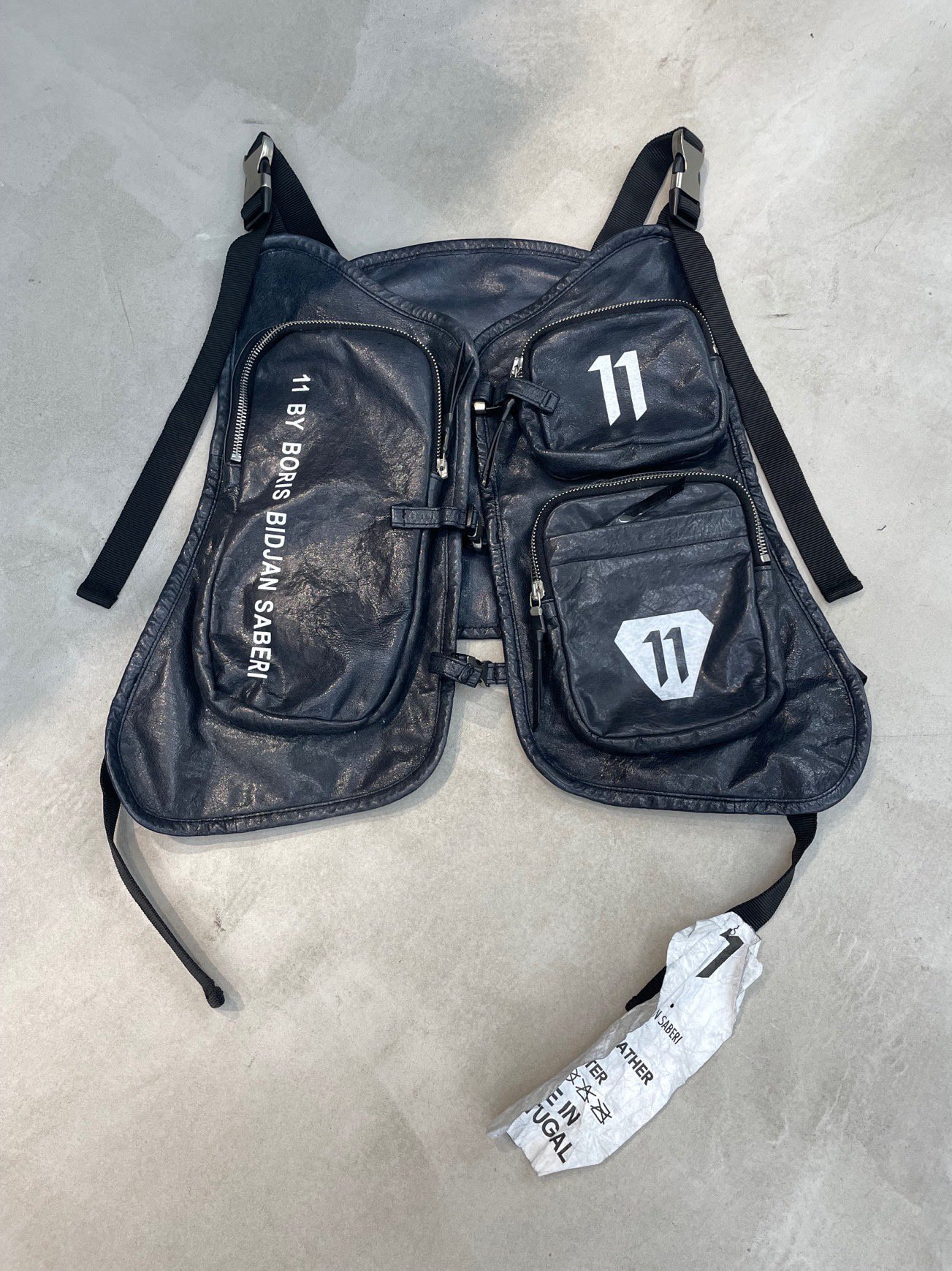 Men's Splicing Leather Large Pocket Vest Jacket #nigo2437