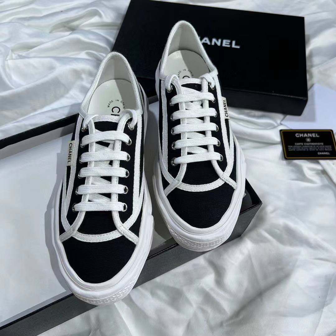Chanel Canvas Flats Old Fashioned Sneakers Shoes #nigo54987