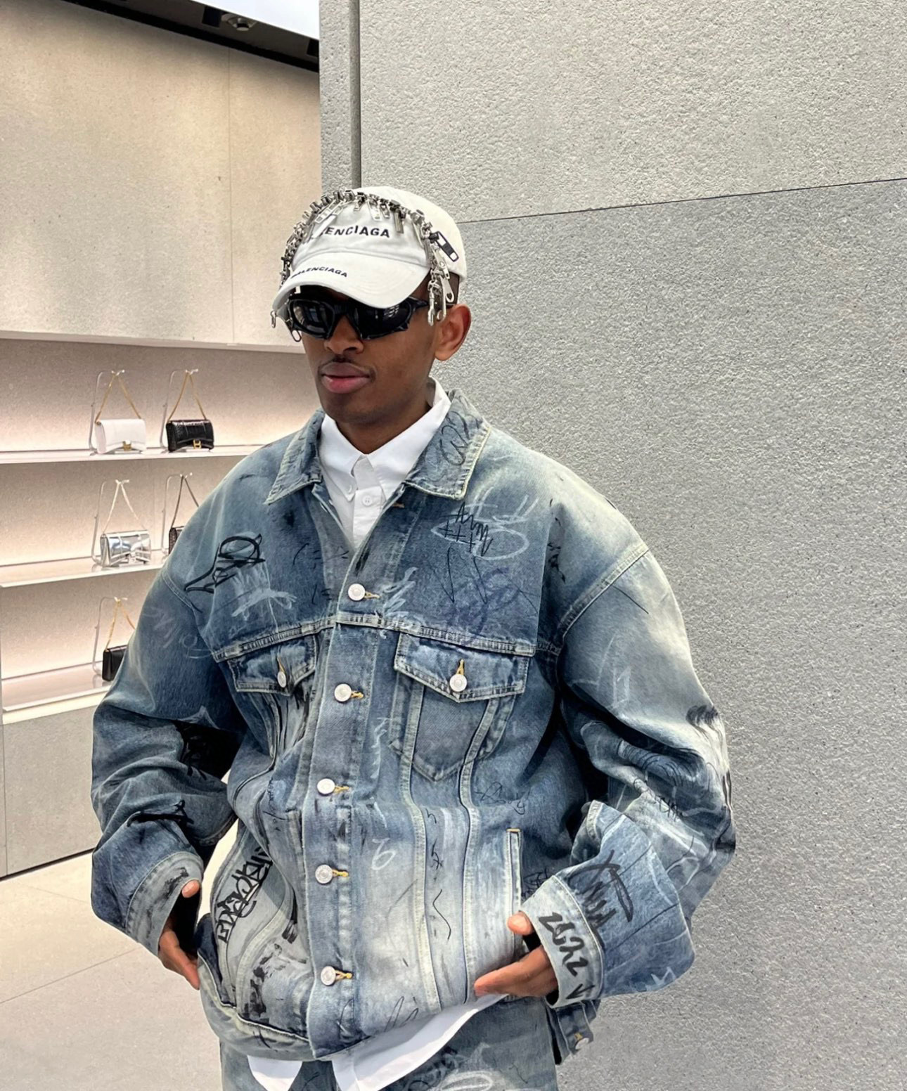 Balenciaga Graffiti Oversized Jacket In Light Blue Ngvp #nigo6542